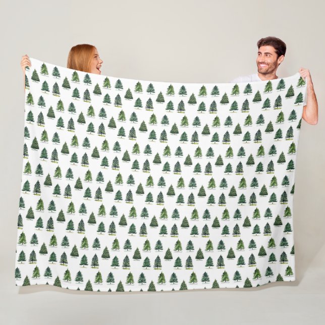 Manta Polar Patrón de árboles de pino Navidades de acuarela ve (In situ)
