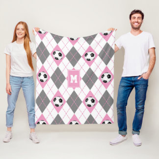 Manta Polar patrón de argyle de fútbol gris rosa