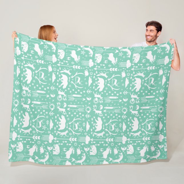 Manta Polar Patrón de arte folclórico Raccoon de Fox Deer (In situ)