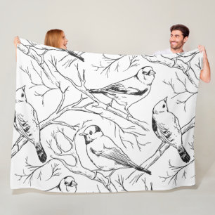 Manta Polar Patrón de arte lineal de aves norteamericanas mini