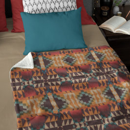 Manta Polar Patrón de arte tribal de Naranja azul rojo marrón 