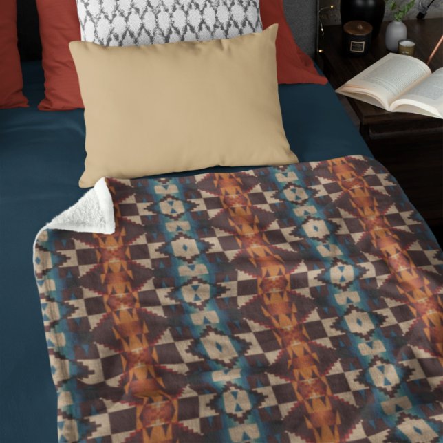 Manta Polar Patrón de arte tribal de Naranja azul Verde azulad (Subido por el creador)