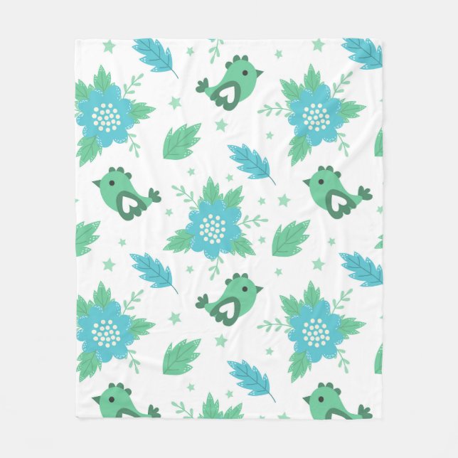 Manta Polar Patrón de aves de flores (Anverso)