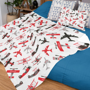 Manta Polar Patrón de avión militar retro rojo y negro para la