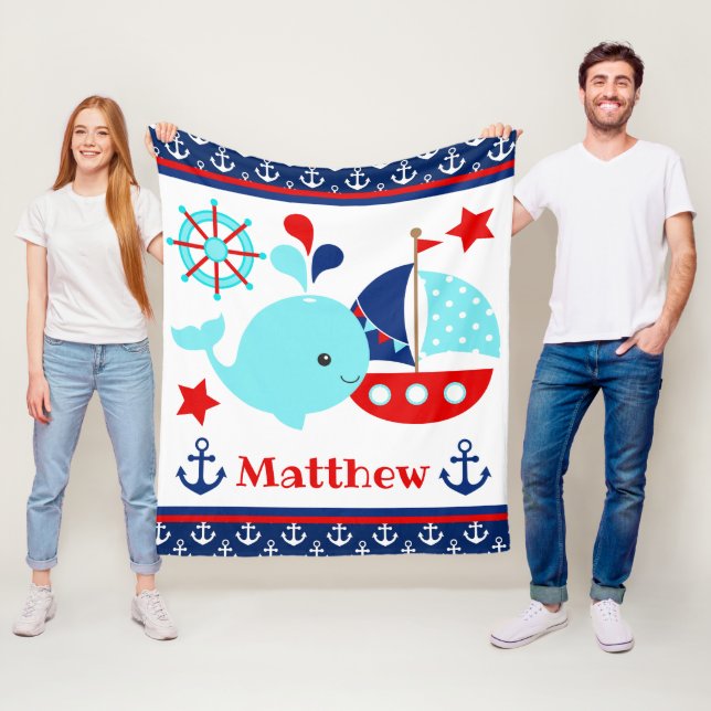 Manta Polar Patrón de ballenas azul y anclas náuticas (In situ)