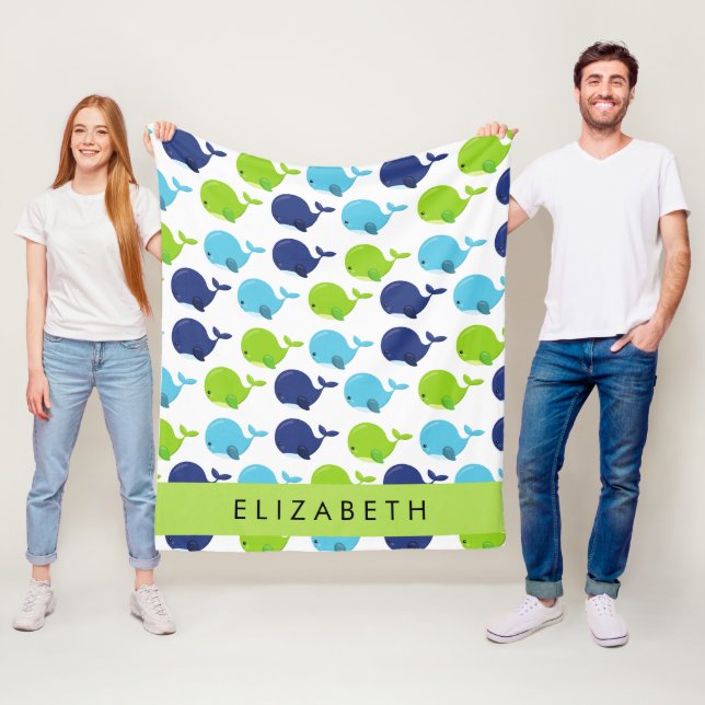 Manta Polar Patrón de Ballenas, Ballenas Cutas, Tu Nombre (In situ)