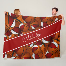 Manta Polar patrón de baloncesto blanco rojo fácil de personal