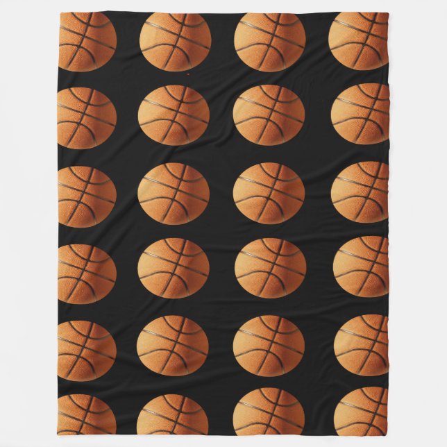 Manta Polar Patrón De Baloncesto naranja Y Negro, Grande (Anverso)