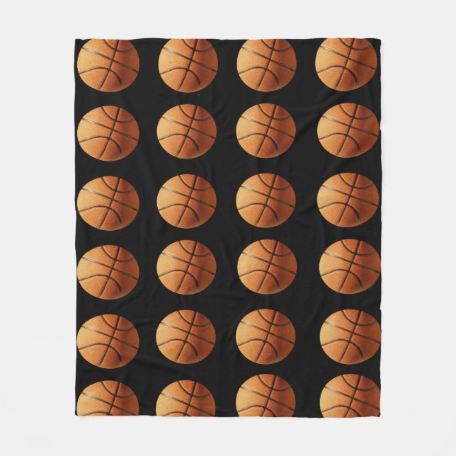 Manta Polar Patrón De Baloncesto naranja Y Negro, Medio (Anverso)