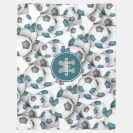 Manta Polar Patrón de balones de fútbol gris verde azulado mon