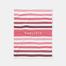 Manta Polar Patrón de bandas grandes con nombre en rosa brilla