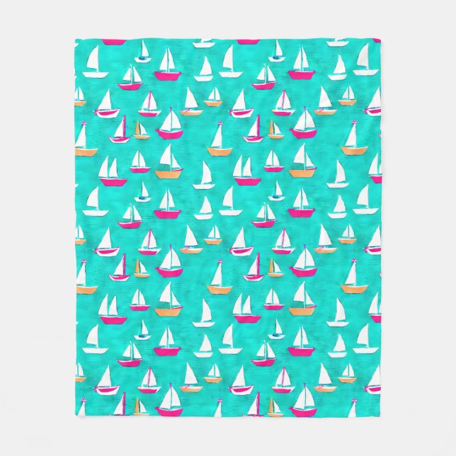 Manta Polar Patrón de barcos de vela rosa y Aqua (Anverso)