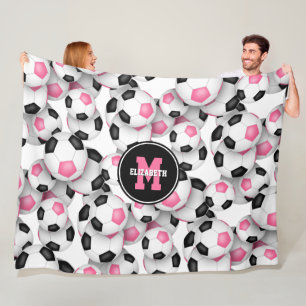 Manta Polar patrón de bolas de fútbol negro rosado monogramado