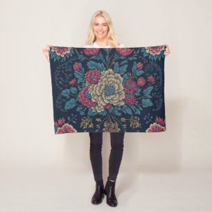 Manta Polar Patrón de bordado mexicano tradicional