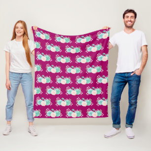 Manta Polar Patrón de Bouquet Pastel Rosa y Verde Floral