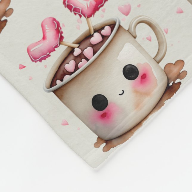 Manta Polar Patrón de cacao caliente rosa y crema (Esquina)