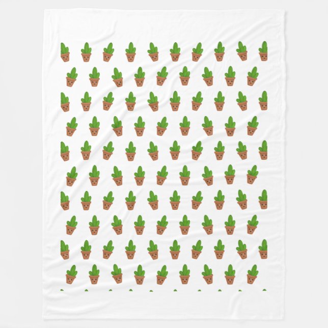 Manta Polar Patrón de cactus en blanco (Anverso)