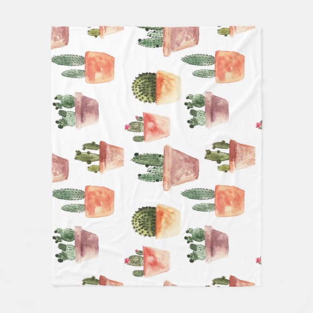 Manta Polar Patrón de cactus pulido verde marrón (Anverso)