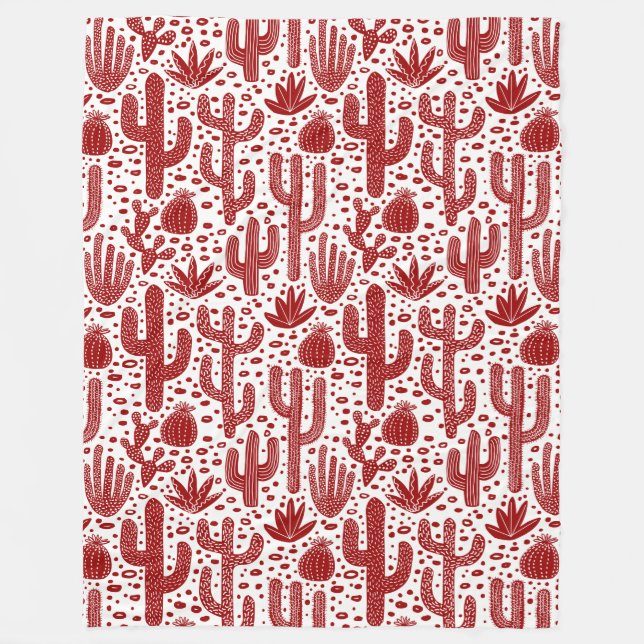 Manta Polar Patrón de cactus - rojo y blanco ruby (Anverso)