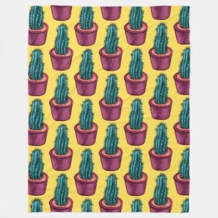 Manta Polar Patrón de Cactus Trippy Raro Amarillo Psicodélico