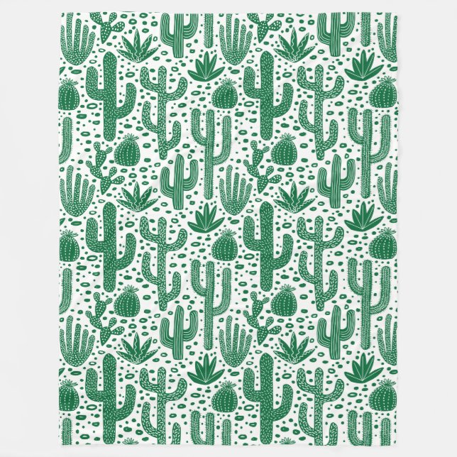 Manta Polar Patrón de cactus - Verde y Blanco del bosque (Anverso)