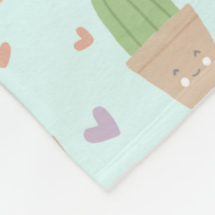 Manta Polar Patrón de cactus y corazones kawaii