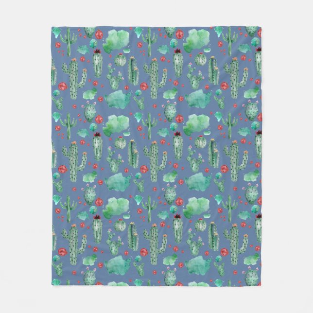 Manta Polar patrón de cactus y ladybug - fondo azul (Anverso)