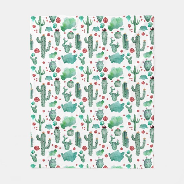 Manta Polar patrón de cactus y ladybug - fondo blanco (Anverso)