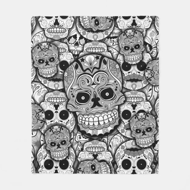 Manta Polar Patrón de calaveras azucareras (Anverso)