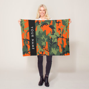 Manta Polar Patrón de camuflaje naranja, tu nombre, personaliz