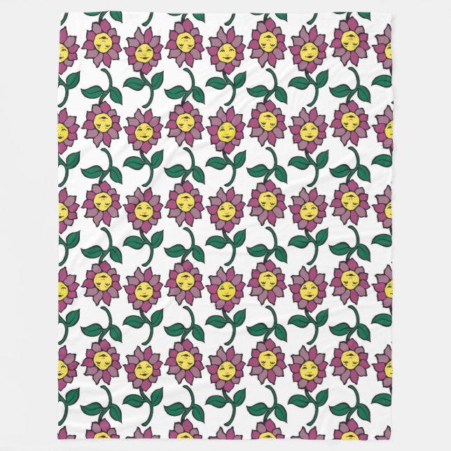 Manta Polar Patrón de Cara de Flor Sonriente Caprichosa (Anverso)