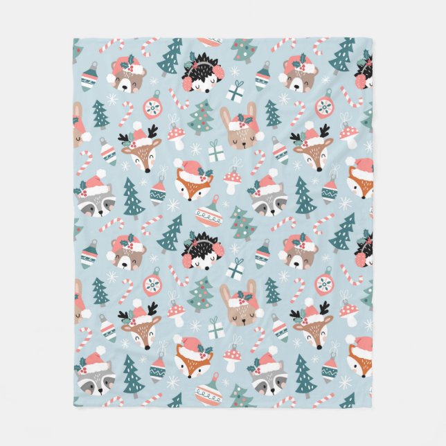 Manta Polar Patrón de caras animales de los Navidades de Woodl (Anverso)