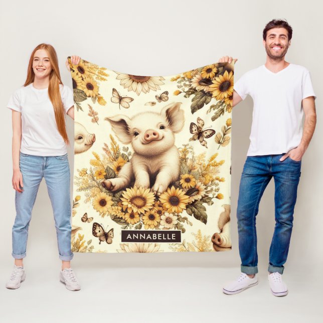 Manta Polar Patrón de cerdos de girasol cúbico (In situ)