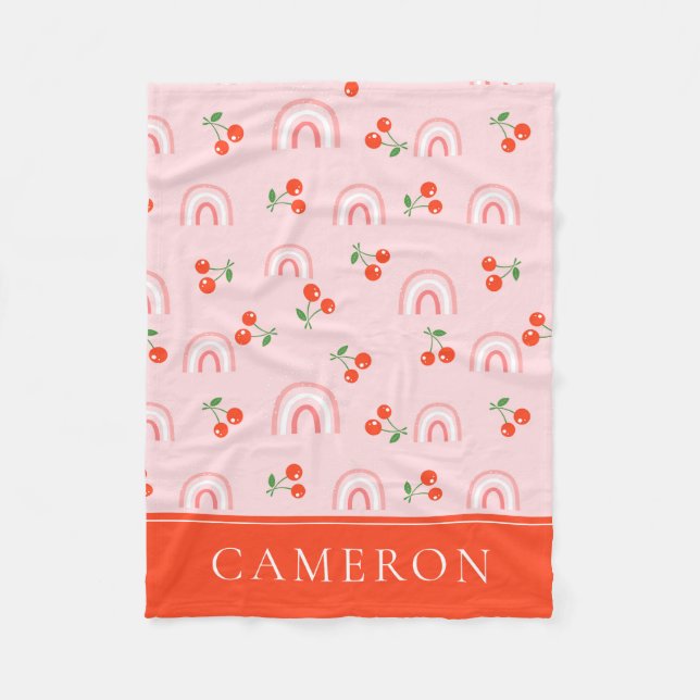 Manta Polar Patrón de cerezas de arcoiris rosa (Anverso)
