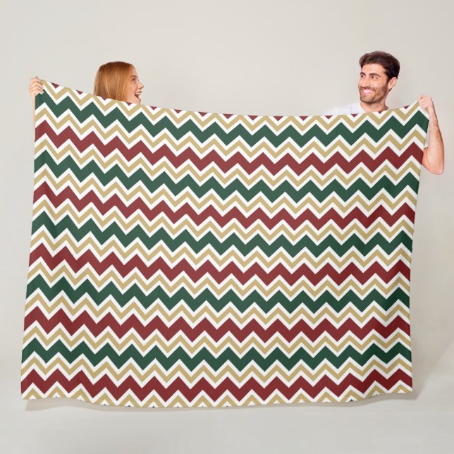 Manta Polar Patrón de Chevron Beige Verde Blanco Rojo (In situ)