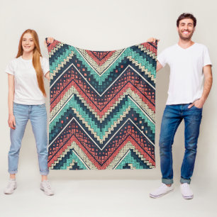 Manta Polar Patrón de Chevron Boho Verde azulado, Coral y Cr