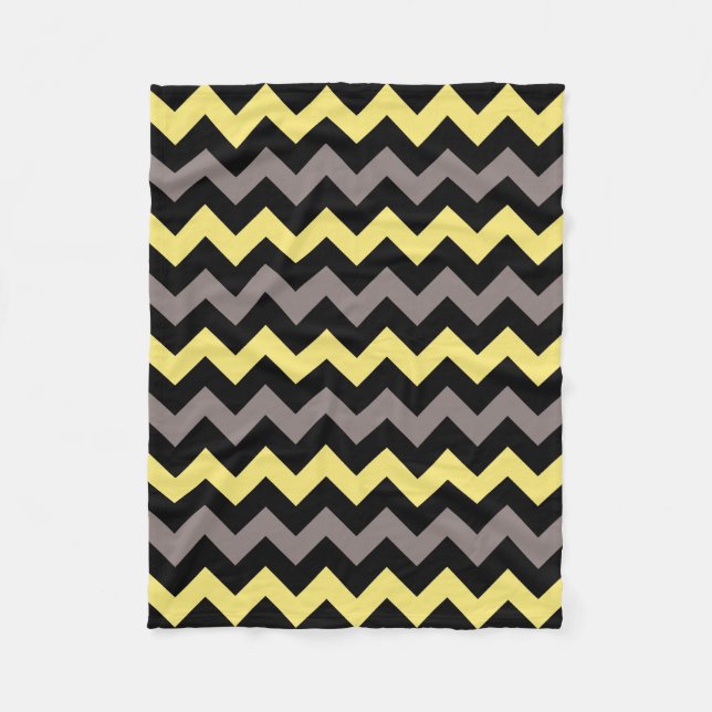 Manta Polar Patrón de Chevron negro gris amarillo de moda (Anverso)