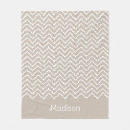 Manta Polar Patrón de Chevron Zigzag Ondulado Beige y Blanco