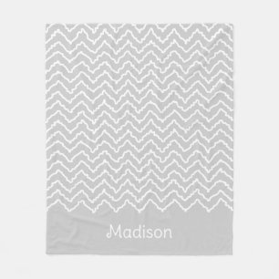 Manta Polar Patrón de Chevron Zigzag Ondulado Gris y Blanco