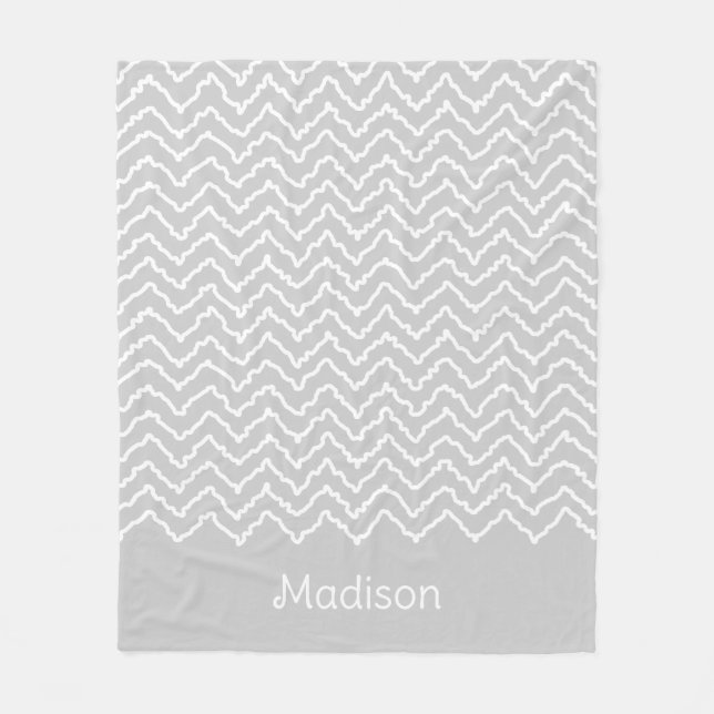 Manta Polar Patrón de Chevron Zigzag Ondulado Gris y Blanco (Anverso)