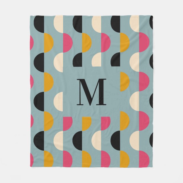 Manta Polar Patrón de círculo rosa azul retro (Anverso)