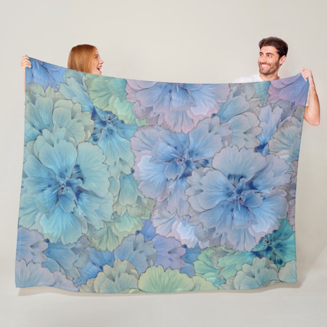 Manta Polar Patrón de claveles azules en estilo vintage (In situ)