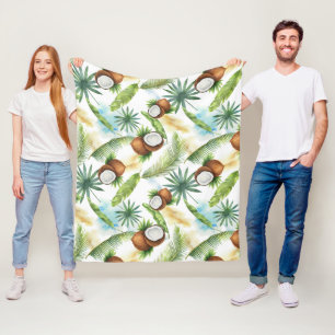 Manta Polar Patrón de coco tropical acuarela