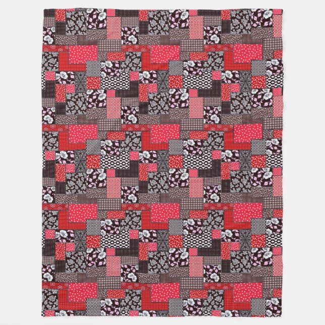Manta Polar Patrón de colcha floral de patchwork retro (Anverso)