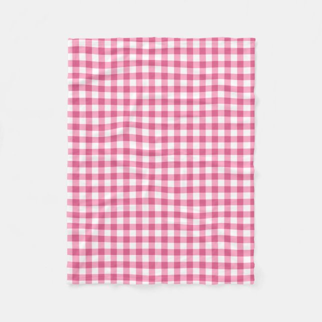 Manta Polar Patrón De Comprobación De Gingham Blanco Y Rosa (Anverso)
