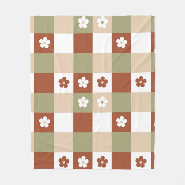 Manta Polar Patrón de comprobación de Gingham de flor de otoño (Anverso)