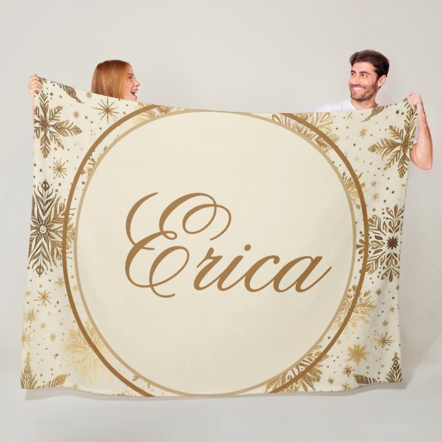 Manta Polar Patrón de copo de nieve dorado (In situ)