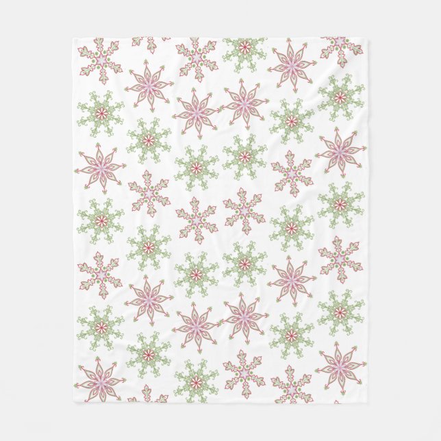 Manta Polar Patrón de copos de nieve de la festividad verde ro (Anverso)