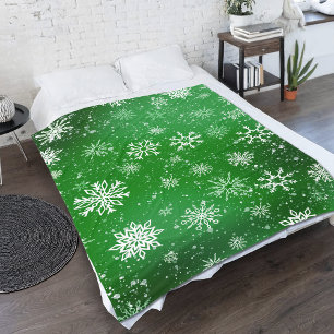 Manta Polar Patrón de copos de nieve verdes Fiesta Vacaciones 