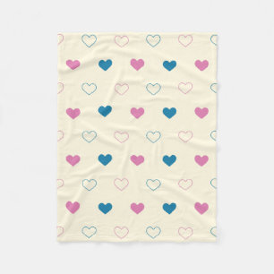 Manta Polar Patrón de corazón simple y lindo azul crema rosa